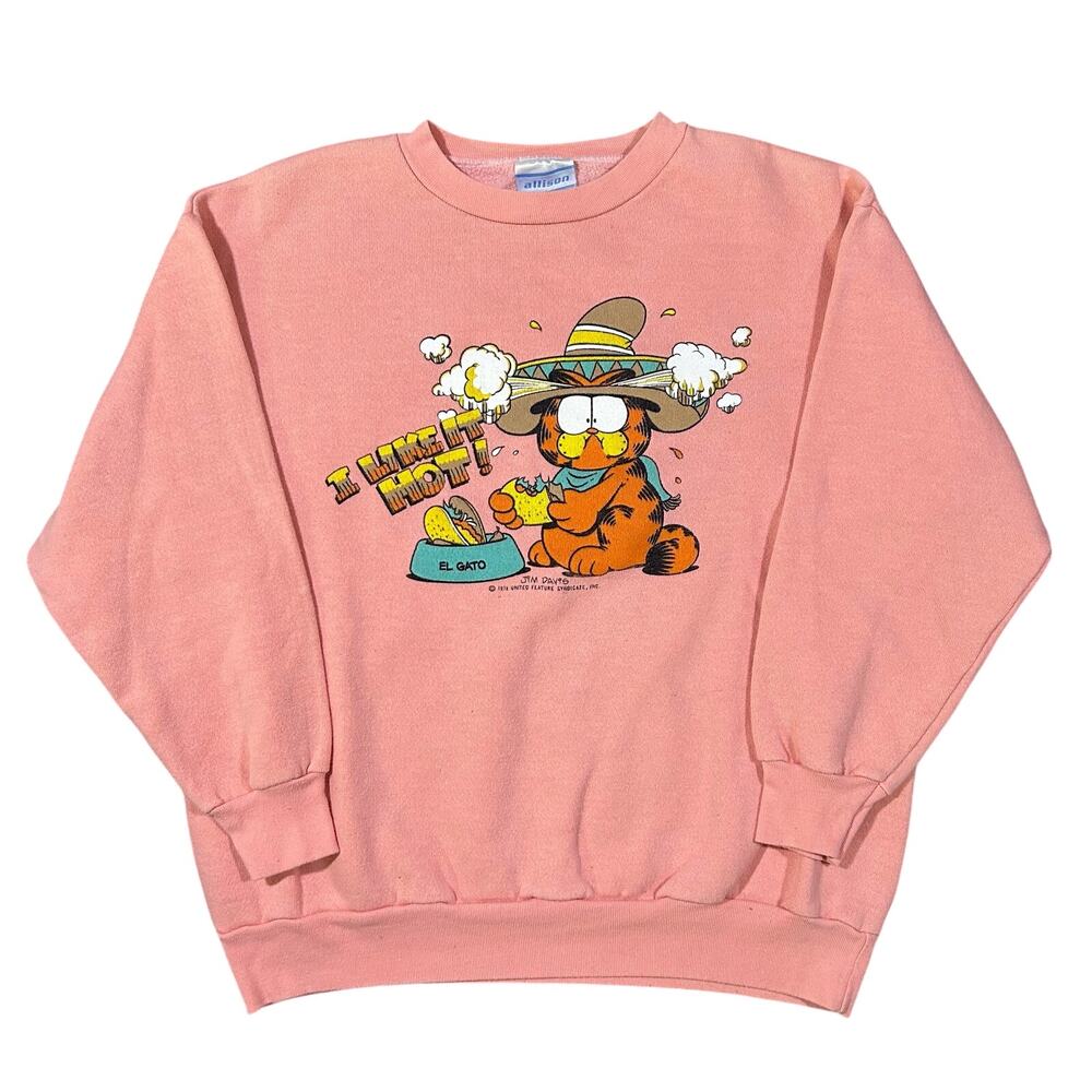 Vintage 80s Garfield Sweatshirt Womens Small I Like It Hot El Gato Pullover USA
